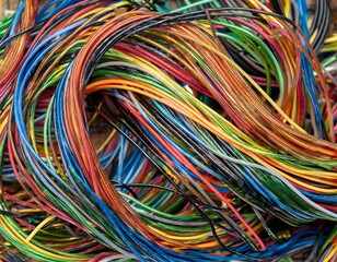 Close-up of Multicolored Wires in a Tangled Arrangement