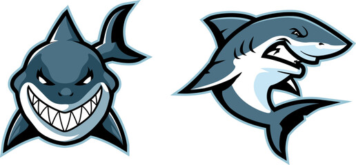 set Shark mascot logo design vector with modern illustration concept