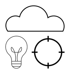 Cloud shape, light bulb, and target icon. Ideal for technology concepts, cloud computing, innovation, idea generation, goal setting precision and planning. Line metaphor