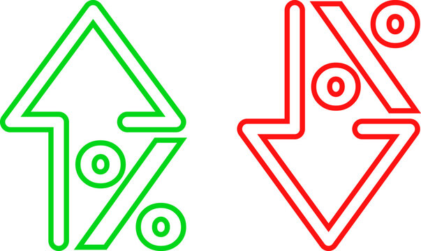 Up and down percentage icon set. Percentage growth and decline icons. Price increase and decrease. Profit sign
