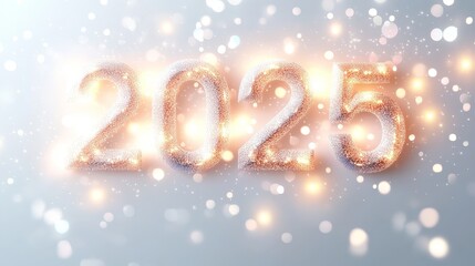Minimalist "2025" typography design with soft, glowing lights and a clean white background