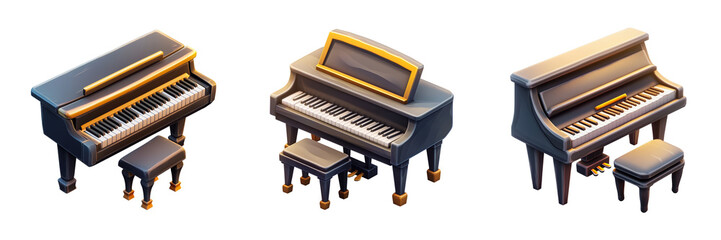 Fototapeta premium piano instrument - 3D Set Isolated On Transparent Background PNG