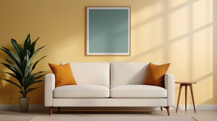 Cozy Living Room with Light Yellow Walls and Modern Sofa Setup