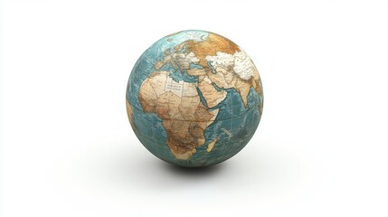 Fototapeta premium Vintage globe showing europe, africa and asia on white background