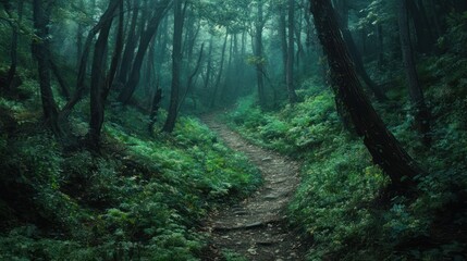 Fototapeta premium Enchanted Forest Path: A Mystical Journey Through Lush Greenery