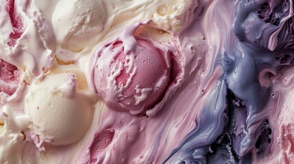 Close-up of ice cream melting, with rich colors and creamy texture