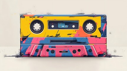 Naklejka premium Colorful abstract paint splattered cassette tape.