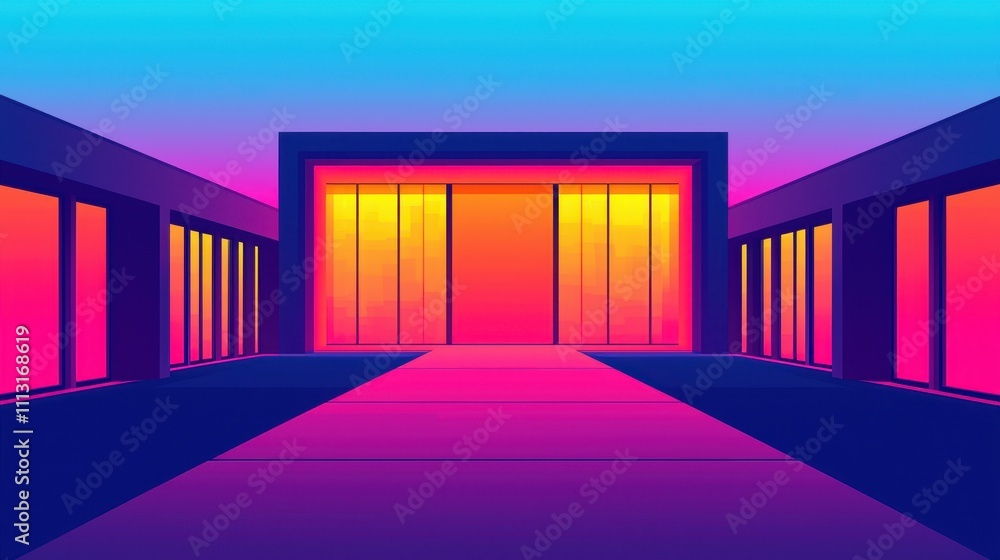 Poster vibrant modern architecture with colorful gradient background
