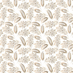 Golden seamless pattern with flowers and leaves