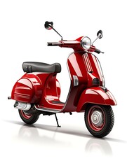 Classic red scooter isolated on white background.