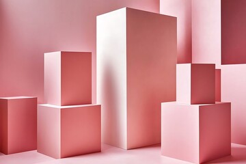 Obraz premium Abstract Minimalist Composition of Pink and White Cubes Against a Pink Wall