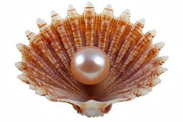 Fototapeta premium A pearl is sitting in the center of a shell. The shell is brown and white, and the pearl is shining brightly. Concept of beauty and elegance