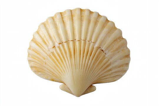A large, white shell with a brown center. The shell is open and has a slightly curved edge