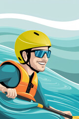 AI generative. Graphic illustration flat design of water sport of kayak activityon the sea. 4