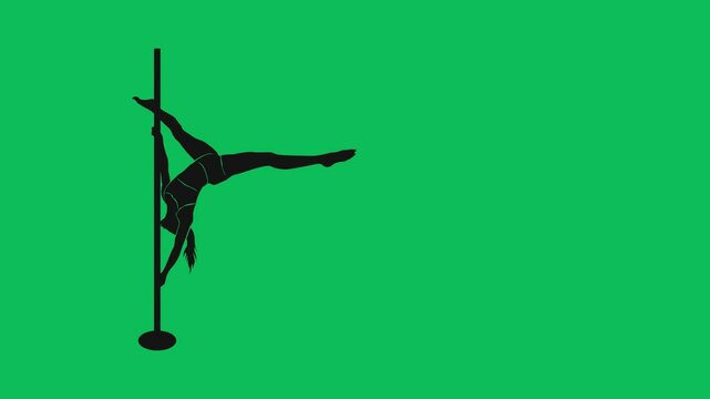 Animation of pole dancing woman silhouette with green screen