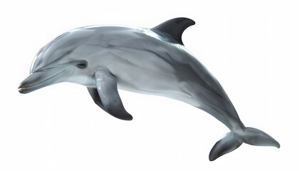 Dolphin with Smooth Body and Curved Dorsal Fin on White Background