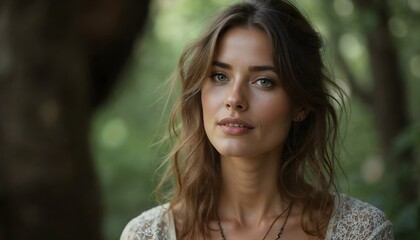 Fototapeta premium Retrato de mujer hermosa con mirada intensa para publicidad