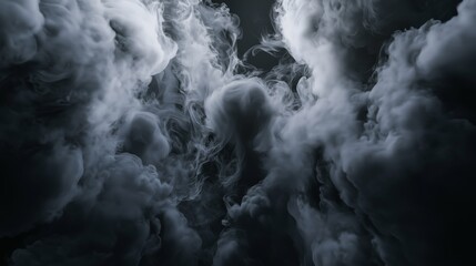 Dense, swirling gray and black smoke creates an intriguing, mysterious backdrop, inviting exploration.