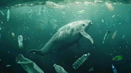 Fototapeta premium Whale in Plastic Pollution