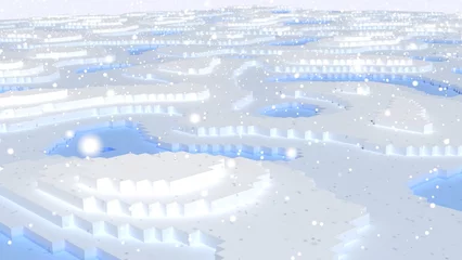 Fototapete Rund Minecraft 3d render of snowy hills glacier during snow storm  © TinaAzenberg