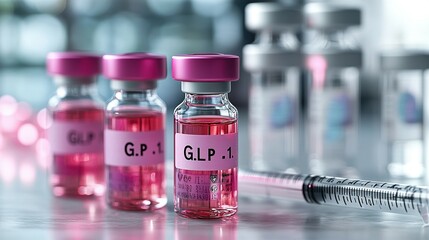 Pink Vials of GLP1 Medication with Syringe