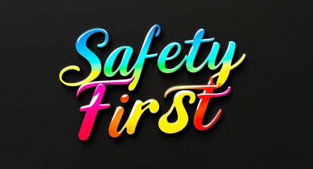 Obraz premium safety first colorful calligraphic shining shiny smooth lettering on plain black background