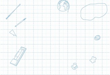 Colorful Back to School Banner Illustrating School Supplies and Academic Items on a Grid Background
