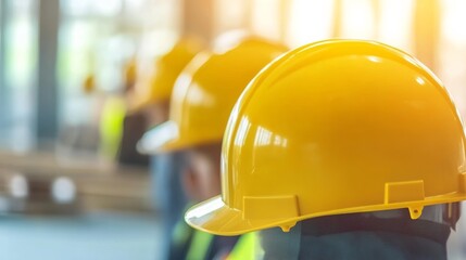 A construction safety training session with workers practicing safety procedures and wearing protective gear on site, Safety training scene, Compliance and safety style