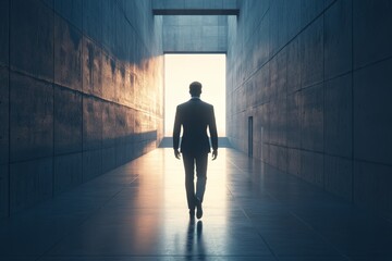 Fototapeta premium A mysterious silhouette embarks on an emotional journey, symbolizing the pursuit of life’s goals, the unknown path of destiny, and the beginning of self-discovery. This evocative visual captures mixed