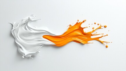 A dynamic splash of white and orange paint creating an artistic flow.