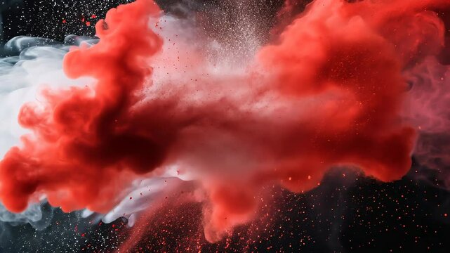 red and white explosion of dust and debris. The red and white colors are vibrant and eye-catching, creating a sense of energy and excitement. The image is dynamic and full of movement, as the dust

