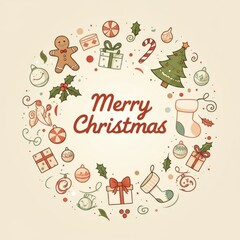 Fototapeta premium Festive Merry Christmas Greeting with Seasonal Icons and Elements