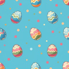 Colorful Easter Eggs Pattern on Bright Blue Background