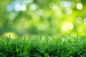 Fototapeta premium Blurred green nature background with sunlight and bokeh for a spring or summer background, with copy space for text, in high definition.