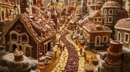 Obraz premium Enchanted Gingerbread Village: A Whimsical Culinary Landscape