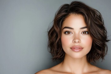 Fototapeta premium Portrait of a young woman with brown eyes in studio lighting