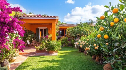 Mediterranean Orange Grove Villa Oasis: Sunny Garden Escape