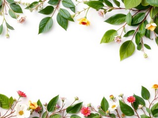 Botanical foliage surrounding a white frame in the center, perfect for adding text or graphics, border, decoration, template