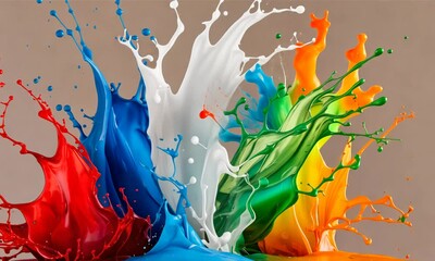 paint splashes video with blue paint, white paint,  paint green paint , orange paint, red paint - Powered by Adobe