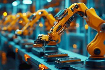 Fototapeta premium Automated Mechanical Arms in Modern Factory Workshop