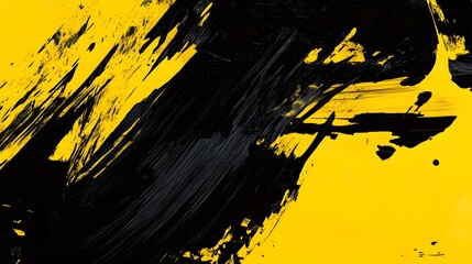 Abstract Black And Yellow Paint Strokes Artwork