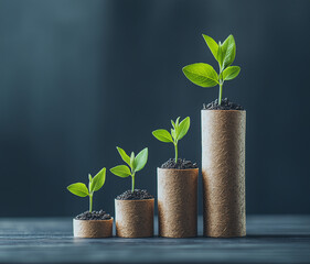 Green plants growing from coins representing growth and prosperity