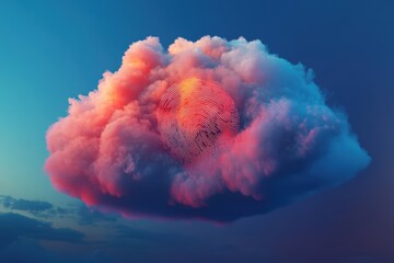 Colorful Cloud with Fingerprint Pattern Symbolizing Identity and Uniqueness in the Sky