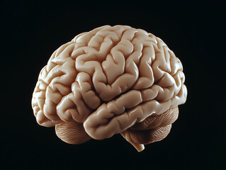 Human brain model isolated on black background representing neuroscience
