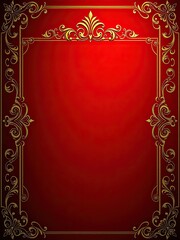 Deep crimson red background with gold foil stamping and ornate borders , luxury, borders, high-end, gold foil