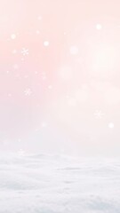 Fototapeta premium Delicate snowflakes fall gently around a minimalist winter scene, set against a soft pink and white background, festive, holiday, decoration