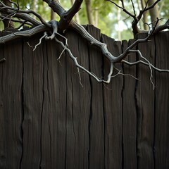 Distressed Brown Wood Wall with Tree Branches, earthy tone, distressed brown wood