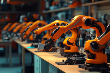 Fototapeta premium Industrial Precision: High-Tech Robotic Arms in Action