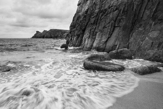 Waves in motion at Nanjizal beach, Cornwall