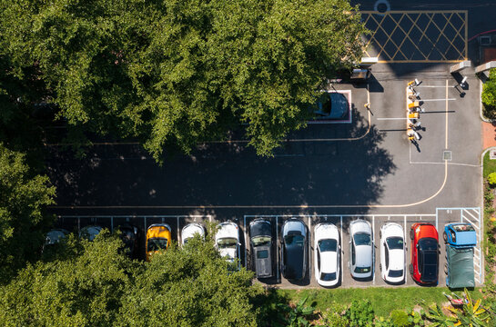 Top-Down Perspective of a Green Parking Area